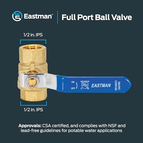 Image of Eastman 1 /2 Inch IPS Heavy Duty Full Port Ball Valve, Brass Plumbing Fitting, 20045LF