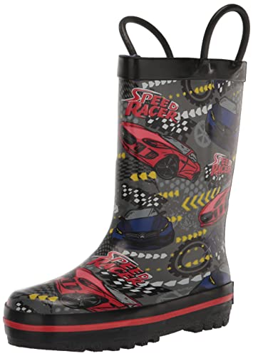 Rugged Bear Boy's Waterproof Rubber Lightweight Easy-on Rain Boot