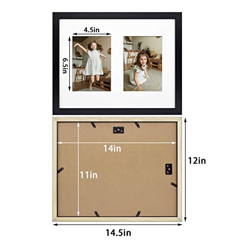 Golden State Art, 11X14 Black Photo Wood Collage Frame With Tempered Glass And White Mat Displays (2) 5X7 Pictures #TOP6