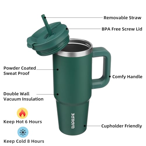 Image of BJPKPK Insulated Tumblers With Handle And Straw 30 oz Stainless Steel Tumbler Cups With Lid,Army Green