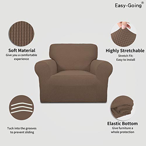 Image of Easy-Going Stretch Chair Sofa Slipcover 1-Piece Couch Sofa Cover Furniture Protector Soft with Elastic Bottom for Kids, Pet. Spandex Jacquard Fabric Small Checks (Chair, Brown)
