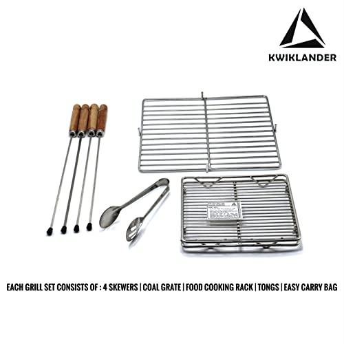 Image of Compact Portable Foldable Stainless Steel Tandoor Charcoal Barbeque BBQ Grill Set with 4 Skewers, Tongs, Bag, Charcoal Tray + Top Cooking Grate For Home Outdoor Garden | 32x28 cm