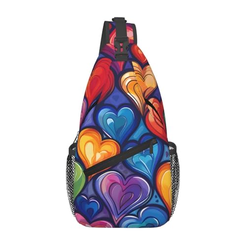 Bolso bandolera colorido con patrón de corazón para mujer y hombre
