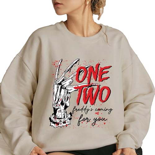 Horror Freddy Shirt, One Two Freddy's Coming For You Sweatshirt, Horror Halloween Hoodie, Retro Halloween Sweatshirt, Halloween Sweatshirt, Scary Movie T-shirt, Horror Night Party Shirt