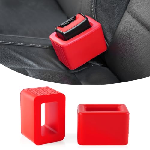 Image of Amiss 2PCS Seat Belt Buckle Holder, Universal Silicone Rear Seat Belt Booster & Fixer for Easy Access, Keeping Receptacle Upright, Car Interior Accessories-Fits Most Cars (Red)