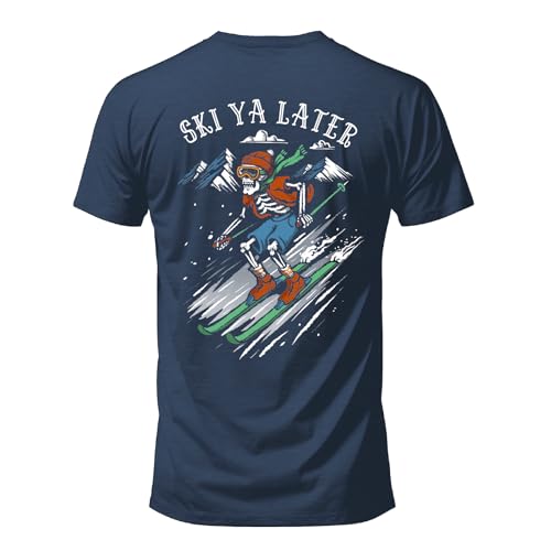 Salty Bones Ski Ya Later Snow Mountain Skiing Winter Sports Graphic T-Shirt Classic Fit Printed in USA (US Alpha Large Regular Regular Heather Navy)