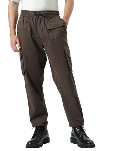 Image of Bewakoof Men's Oversized Fit Mid Rise Cargo Trousers|Loose Fit Street-Style Comfort | Utility Pockets | Everyday Wear