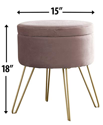 image for Ornavo Home Modern Round Velvet Storage Ottoman Foot Rest Stool/Seat w