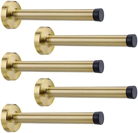 Modern Door Stopper, 6 Inch Stainless Steel Door Stop with Sound Dampening Rubber Bumper Wall Mounted Durable Door Holder with Hardware Screws Brushed Finish (5, Gold)