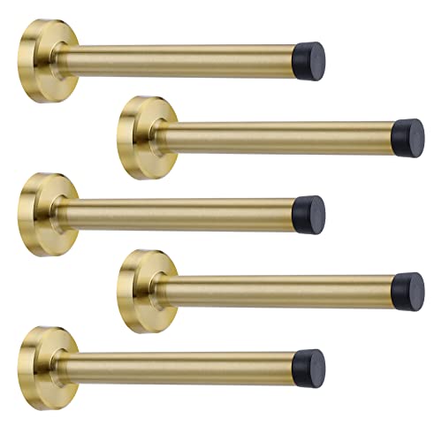 Modern Door Stopper, 6 Inch Stainless Steel Door Stop With Sound Dampening Rubber Bumper Wall Mounted Durable Door Holder With Hardware Screws Brushed Finish (5, Gold) #TOP3