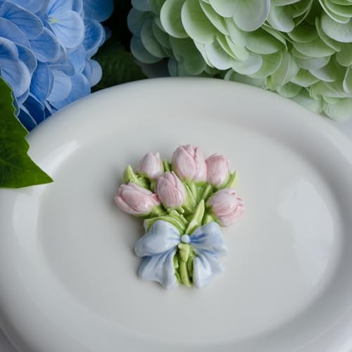 Imán decorativo de tulipán rosa de cerámica 3D miniatura 3