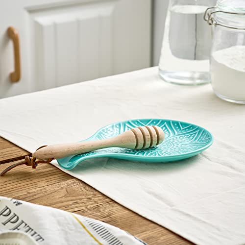 Image of Ceramic Spoon Rest, 7.48 Inches Spoon Holder for Kitchen Counter, Kitchen Accessories, Dishwasher Safe, Turquoise