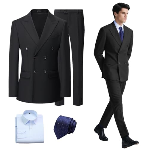 Mens Suits 3 Piece Mens Double Breasted Shawl Lapel Suits Regular Fit for Wedding Business Formal Wear