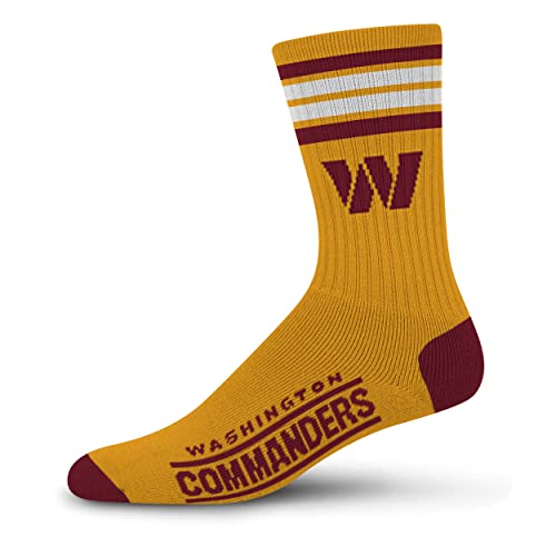 FBF - NFL 4 Stripe Deuce Adult Team Logo Crew Dress Socks Footwear for Men and Women Game Day Apparel - Washington Commanders Large