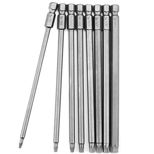 JTENG 8 stuks 150mm Torx bits schroevendraaier set extra lang en magnetisch T8-T40 1/4 inch zeskant schacht elektrische schroevendraaier gereedschappen