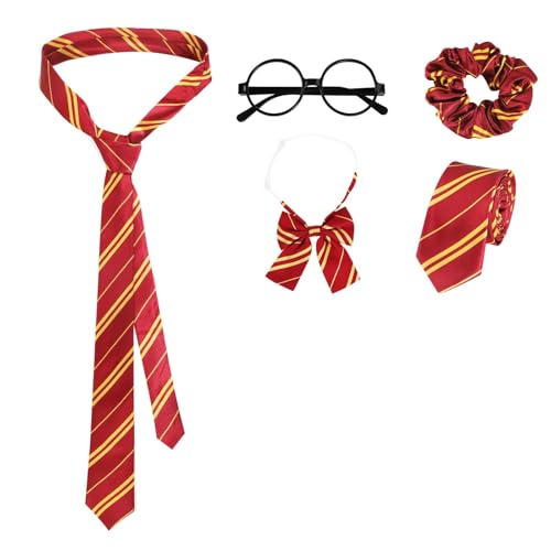Costume mago per bambini adulti, mago rosso e giallo a righe cravatta fascia per occhiali costume accessorio per Halloween Carnevale cosplay uniforme