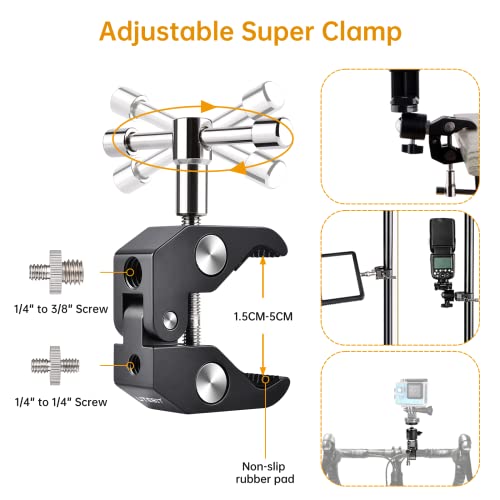 UTEBIT Morsetto Treppiede, Super Morsetto a Staffa con Testa a Sfera Rotazione a 360°, Supporto del Telefono, GoPro e Action Cam, 1/4+3/8 Vite per Fotocamera, Braccio Articolato, Monitor, Microfono