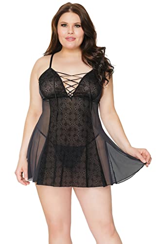 Chemise noire grande taille pour femme, modèle Coquette en 3X-4X