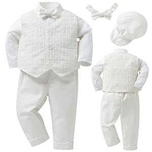 Booulfi Baptism Christening Outfits for Boys, Baby Boy Suits Cotton Toddler Clothes Formal Dress Shirt Vest Pants Hat…