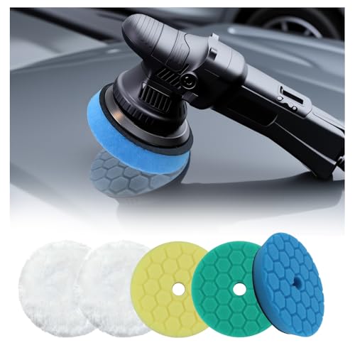 5PCS 6 Inch Polishing Pads Kit Sponge & Polyester,Heavy Duty Reusable Car Buffing Pads Kit for Car Paint/Body,Hook and Loop Buffer Pad Fit 5 Inch Adapter Cars Accessories