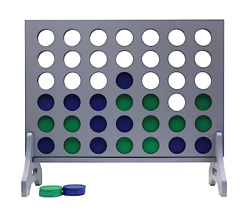 Image of Giant 4 in a Row Game for Family & Adults - Tailgating Pros Jumbo Grey Wooden Four in a Row Indoor & Outdoor Yard Game for Family Party Fun, Portable Activities for Patio, Backyard, and Camping