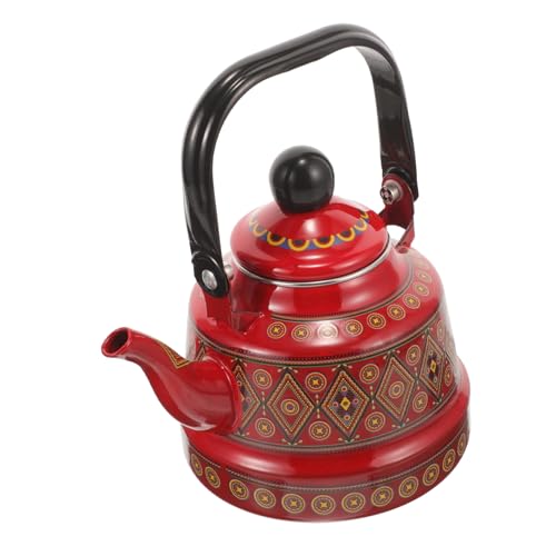 COLLBATH Thickened Enamel Capacity Kettle Red Vintage Style Tea Serving Pot with Cool-Touch Handle for Home Hotel Office and Restaurant Use