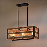 Eumyviv Christmas Modern Farmhouse Chandeliers for Dining Room 3-Light Rustic Wood Edison Pendant Li