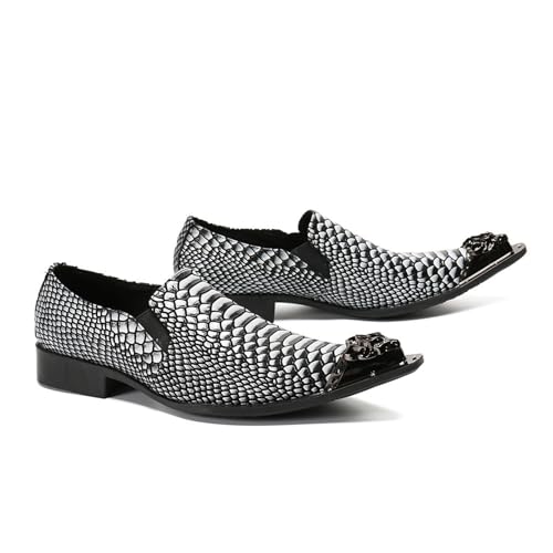 Men's Leather Shoes, Temperament Crocodile Pattern Metal tip Men's Dress Shoes, Wedding Party Banquet Nightclub Stage Host Barber Uniform Office Work Shoes4