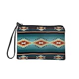 Babrukda Tribal Aztec Print Women Coin Purse, Small Flannel Purse Zipper Change Purse Zipper Wallet Pouch with Wristlet Strap Dustproof Clutch Storage Organizer 7X 5.5 in