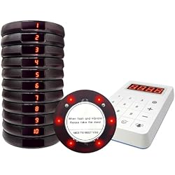 Restaurant Buzzer System, 10 Coaster Beeper Pager System with Buzzer, Customer Queue Pagers Set with Vibration, Flashing and Buzzer, for Food Truck, Church, Nursery