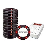 Restaurant Buzzer System, 10 Coaster Beeper Pager System with Buzzer, Customer Queue Pagers Set with Vibration, Flashing and Buzzer, for Food Truck, Church, Nursery