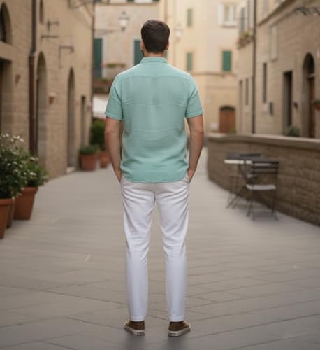 Image of Glowic Men Linen Shirt Casual Regular Fit Solid Stylish Summer Wear Shirt for Office Party Beach Holiday Lightweight Breathable Fashion Shirt