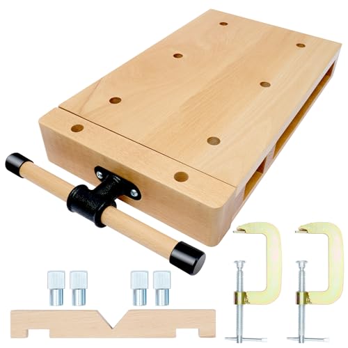 Woodworking Bench Vise - Portable Hard Wood Vise with 4 Bench Dogs 2 Clips & G-Type Fixing Clips Desktop Workbench Vise Kit for Workbench Top Garage Home & Woodworking Studios