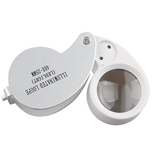 Lupa de aleación de aluminio con iluminación para joyas, lupa científicos, plegable, con lupa de cristal de 25 mm, lupa de ojo con luz LED para gemas, calcetines, sellos y monedas(plateado) Cover