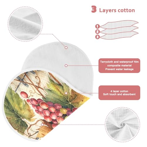 J JOYSAY Grape Leaves Beige Baby Burp Cloths for Boys Girls Large 22''x11'' Cotton 4 Layer Baby Spit Up for Infant Unisex one sizex43