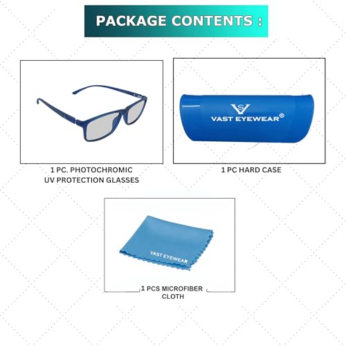 Image of Vast Photochromic Blue Cut Computer Glasses for Eye Protection | Zero Power Anti Glare & Blue Light Filter | UV Protect Specs for Men & Women| Frames| Cooling Glasses Lens