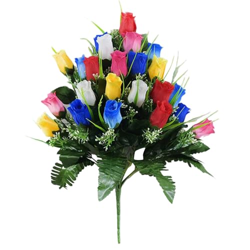 Ramo de flores para decoración de tumbas, sedas, cementerios, tumbas, lirios rojos con margaritas blancas y rosas rojas, ramos realistas de cementerio