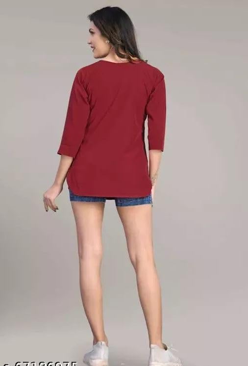 Image of Himanshi enterprises Women's Traditional Casual 3 /4 Sleeves Mandarin Nack Rayon Solid Short Kurti