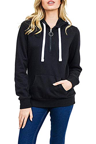 Aranmei Sudadera con Capucha y Cremallera Mujer Otoño Invierno Manga Larga Chaqueta Hoodies Sudaderas Tops (Negro, Small)
