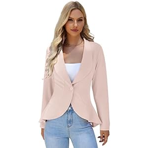 KOJOOIN Damen-Blazer Casual Open Front Cardigan Langarm-Blazer Cardigan Lässiger Arbeits-Blazer Büro-Blazer Anzugjacke Rüschen-Blazer