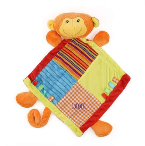 Mi Pipo - Doudou Bebe Personalizado Zoo - Monito | Peluche Personalizado Bebe con Nombre Bordado | Trapito Suave 25x25 cm, Apto Desde 0 Meses, Etiquetas Sensoriales | Doudou Bebé Extra Suave y Seguro