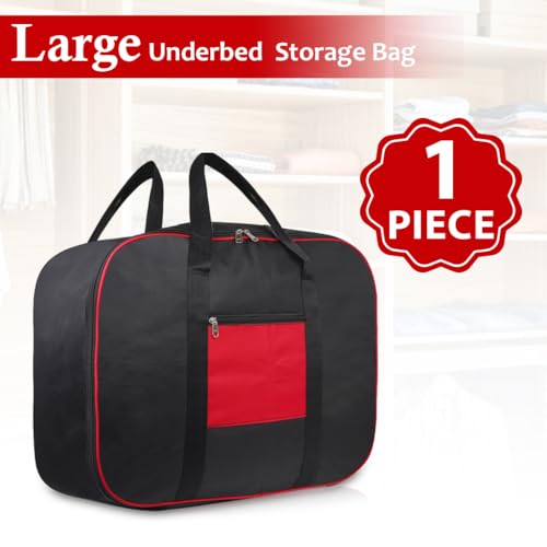 Image of GLUN Multipurpose Underbed Storage Bag, 67L Capacity Pack of 1 with Double-Side Handles, Two-Way Zipper & Front Pocket, Clothing & Blanket Storage Organiser