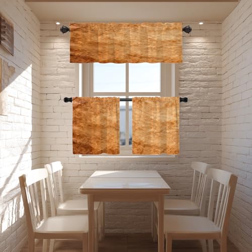 BaoNews Brown Gold Modern Copper Pattern Kitchen Valances for Windows,Abstract Scratch Marks Blackout Valances Curtains Multilayer Polyester Drapes for Kitchen Bedroom 2 Pack 52X16 Inches - image 2