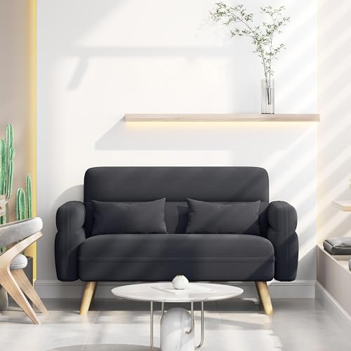 Yaheetech Kleines Sofa Mini Gepolsterte Couch mit 2 Lendenkissen Loveseat Sitzfläche 96 × 51 cm für Loft/Apartment/Spielzimmer Dunkelgrau