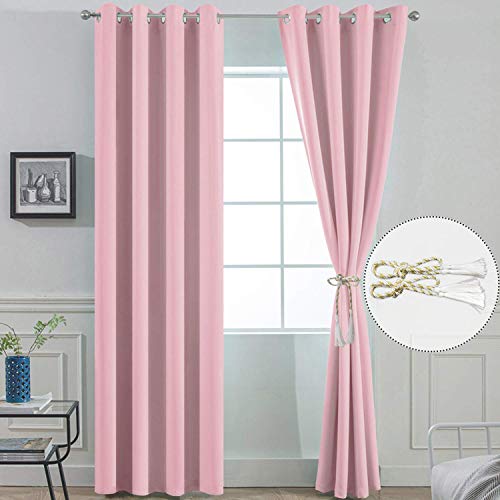 Yakamok Pink Blackout Curtains with Grommet top, Thermal Insulated Room Darkening Drapes for Bedroom(52Wx96L, One Pair)