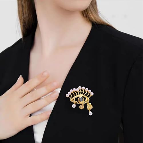 Image of MLEPUS Lucky Charm Evil Eye Brooch pins for women Fashion Abstract Unique Pearl Eye Brooch Pins Pins Crystal Rhinestones Vintage Lapel Pins Christmas Graduation Jewelry Gifts for Women Girls