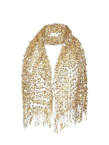 MakeMeChic Women's Sequin Sparkly Scarf Scarves Fringe Shawl and Wrap for Evening Dresses
