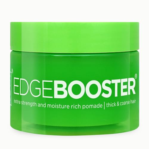 Style Factor Edge Booster Extra Strength & Moisture Rich Pomade | Strong Hold Edge Control Gel for Thick & Coarse Hair | High Shine, Non-Greasy Styling | Emerald, 3.38 oz