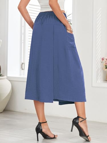 Women's High-Waisted Relaxed Fit Capri Culottes Skorts Flowy Palazzo Pants Skirt Pant with Pockets4