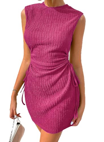 Image of Acelitt Women's Summer Dresses 2026 Beach Casual Crewneck Loose Sundress Ribbed Cut Out Mini Dress
